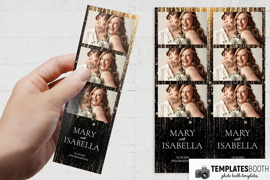 Black & Gold Glitter 2x6 Photo Strip Template